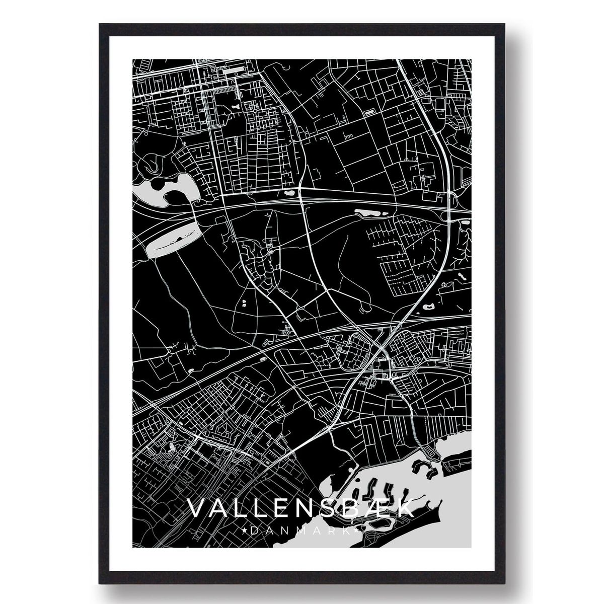 Vallensbæk by plakat - sort (Størrelse: L - 50x70cm (B2))