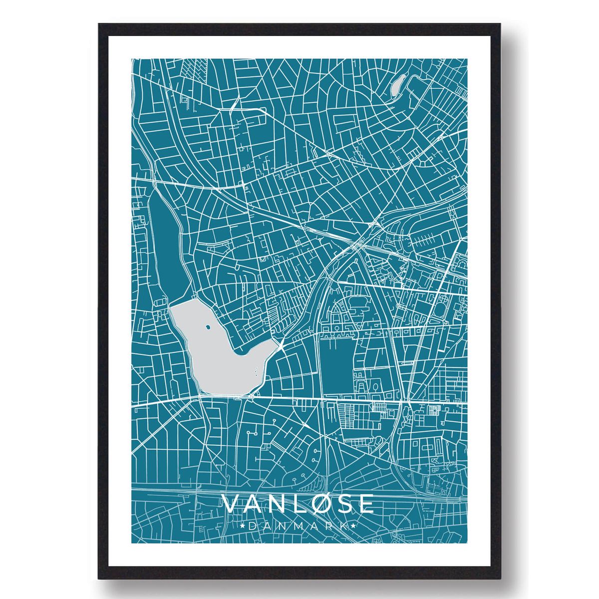 Vanløse by plakat - blå (Størrelse: L - 50x70cm (B2))