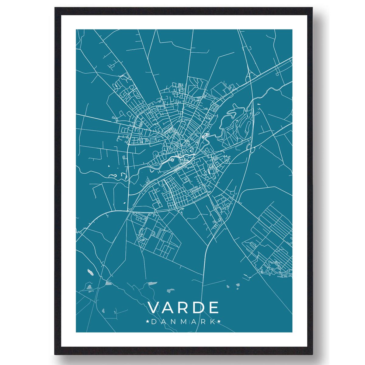 Varde by plakat - blå (Størrelse: L - 50x70cm (B2))