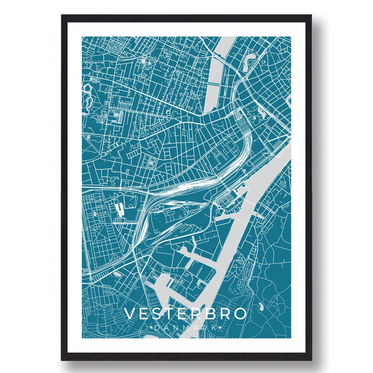 Vesterbro by plakat - blå (Størrelse: L - 50x70cm (B2))