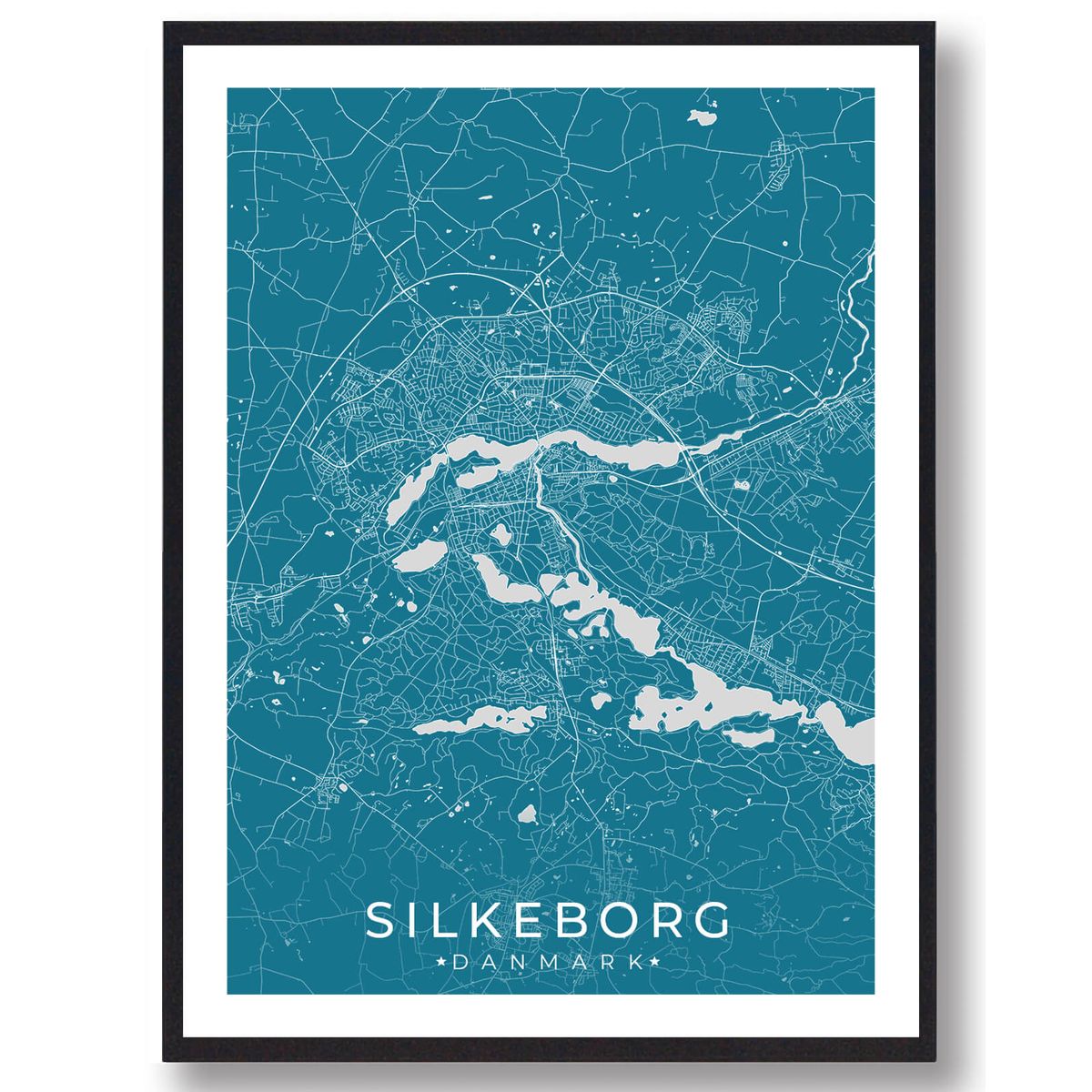 Silkeborg by plakat - blå (Størrelse: L - 50x70cm (B2))