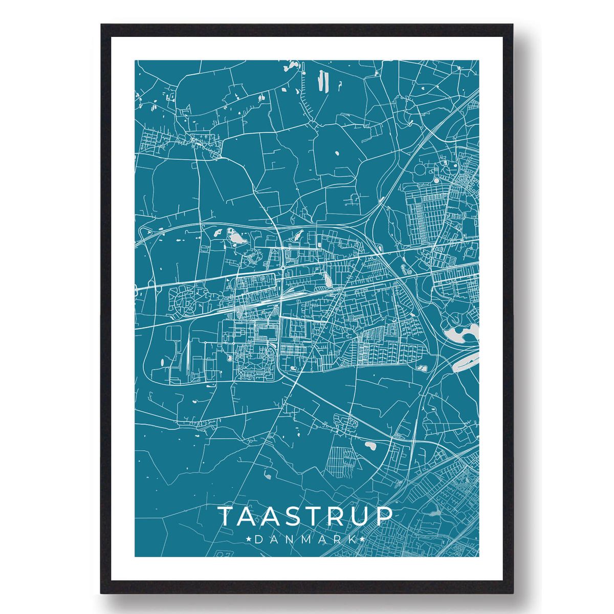 Taastrup by plakat - blå (Størrelse: L - 50x70cm (B2))