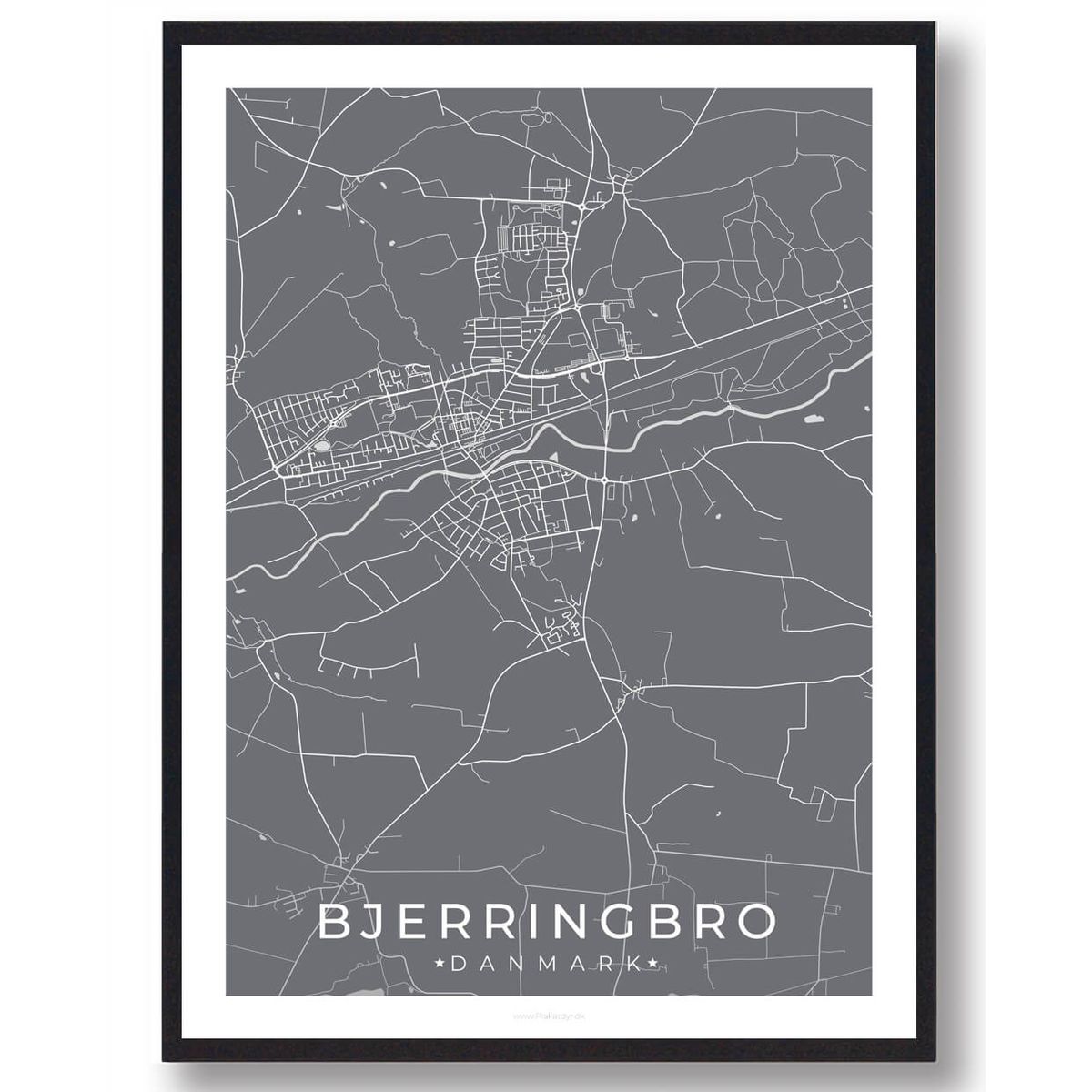 Bjerringbro by plakat - grå (Størrelse: L - 50x70cm (B2))