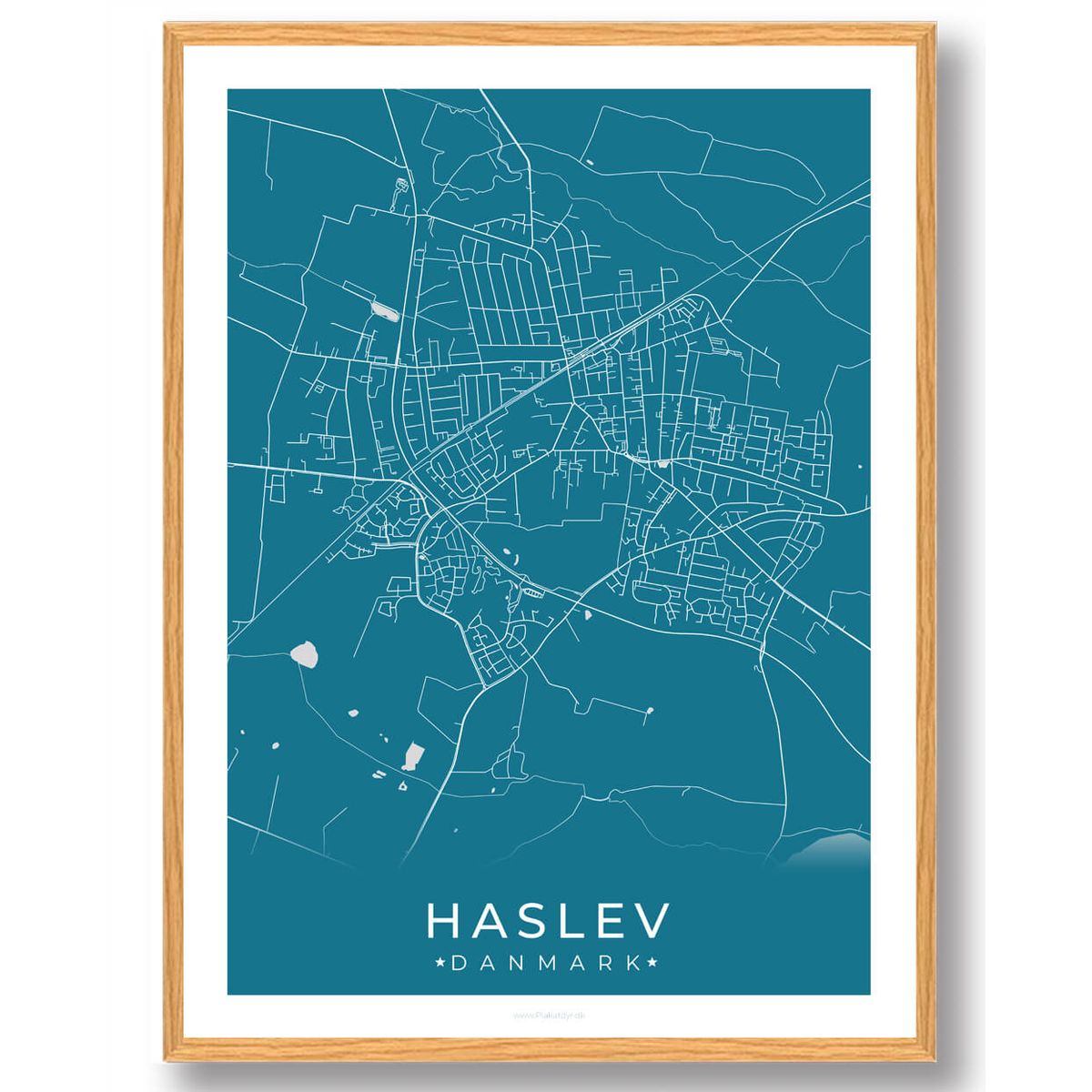 Haslev by plakat - blå (Størrelse: L - 50x70cm (B2))