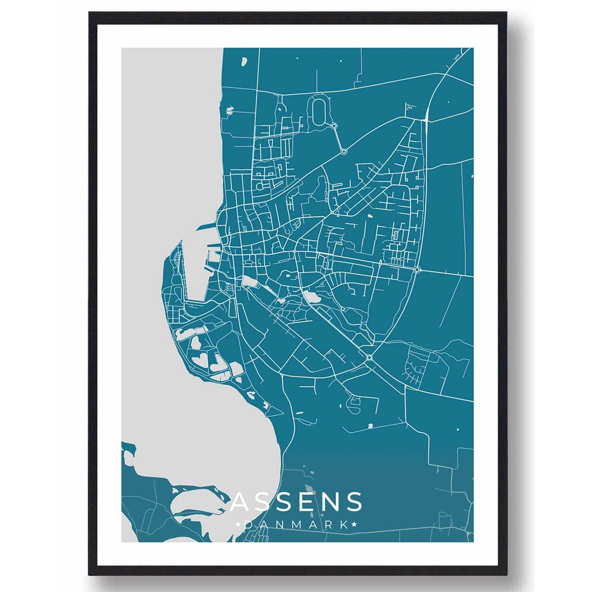 Assens by plakat - blå (Størrelse: L - 50x70cm (B2))