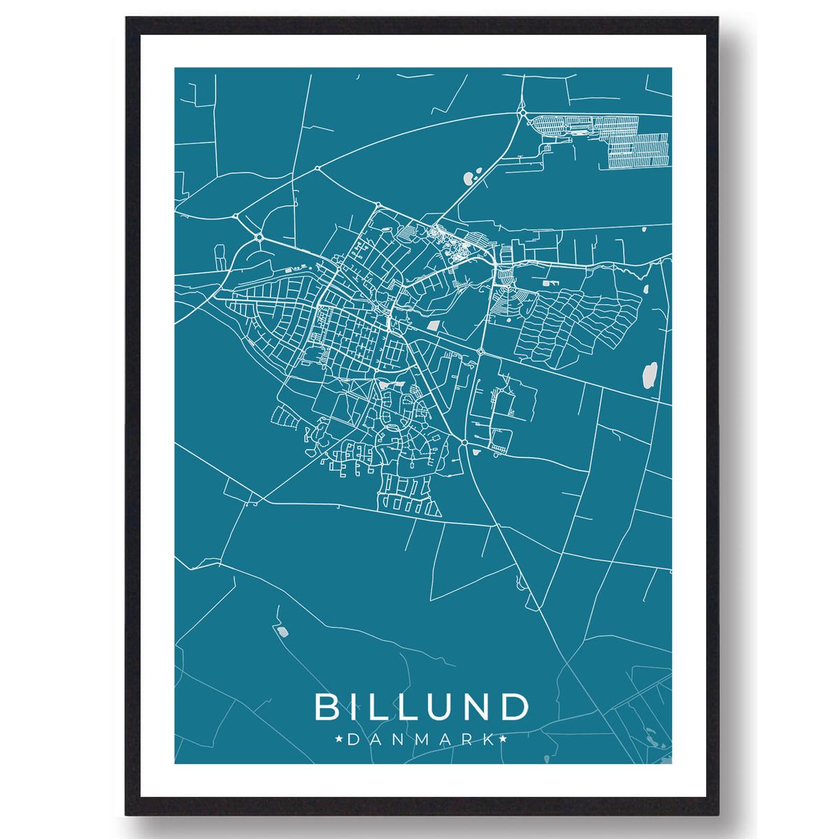 Billund by plakat - blå (Størrelse: L - 50x70cm (B2))