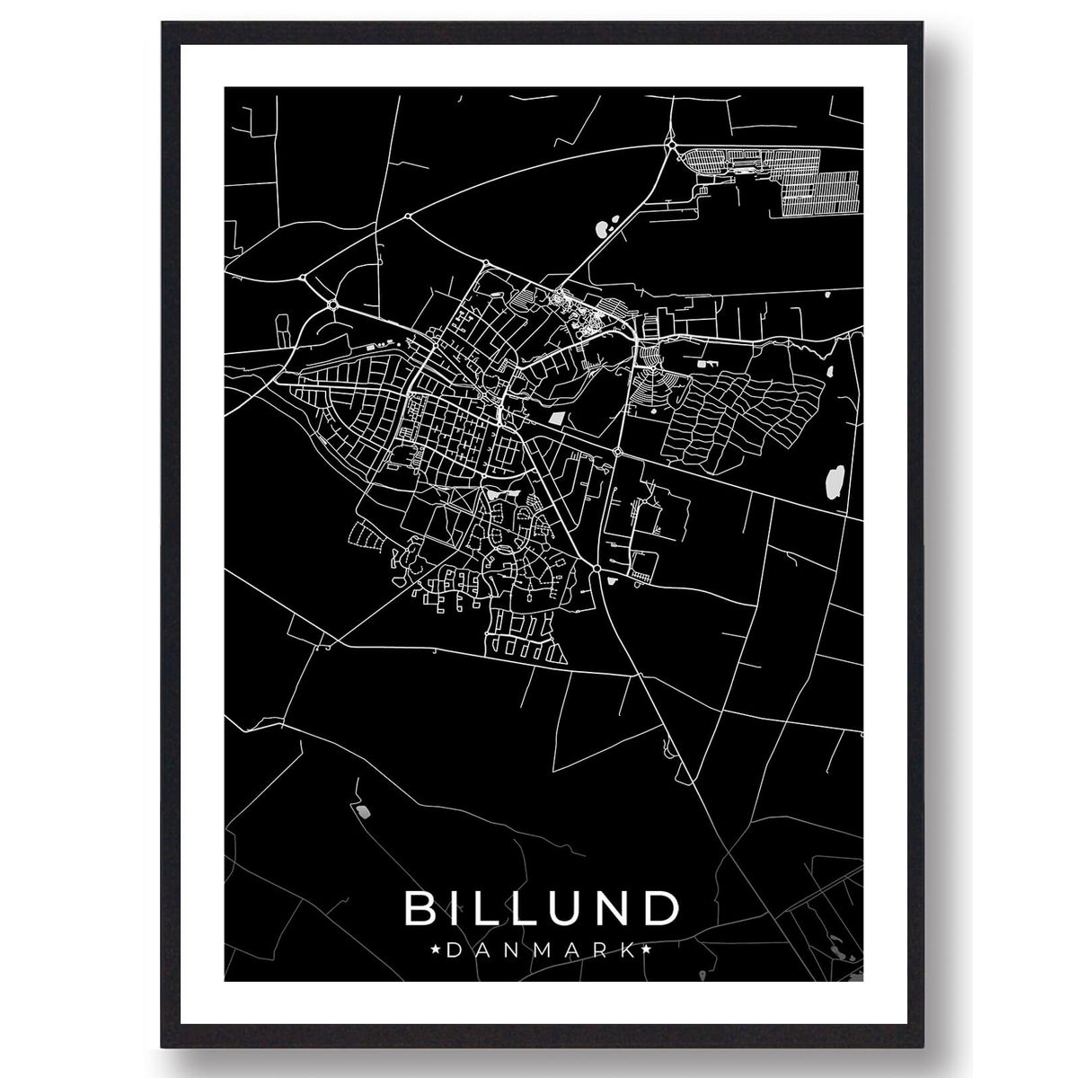 Billund by plakat - sort (Størrelse: L - 50x70cm (B2))