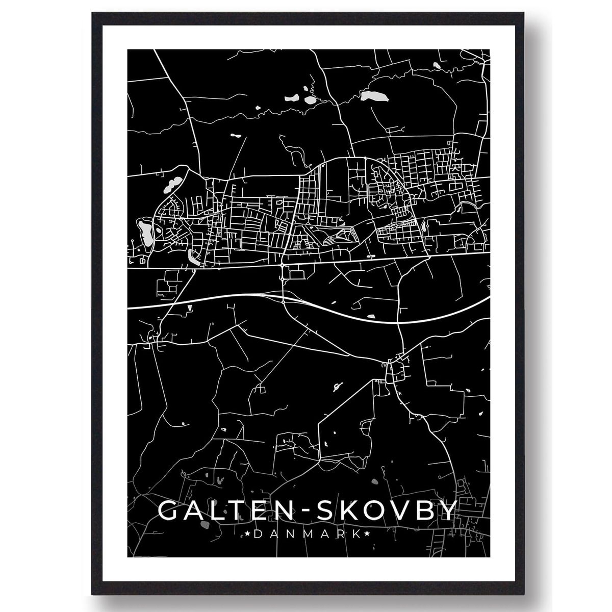 Galten-Skovby by plakat - sort (Størrelse: L - 50x70cm (B2))