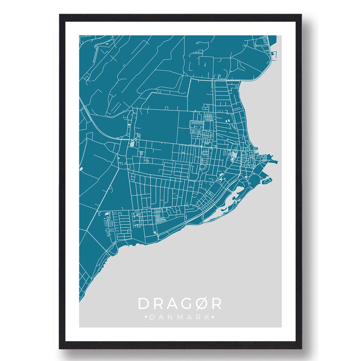 Dragør by plakat - blå (Størrelse: L - 50x70cm (B2))