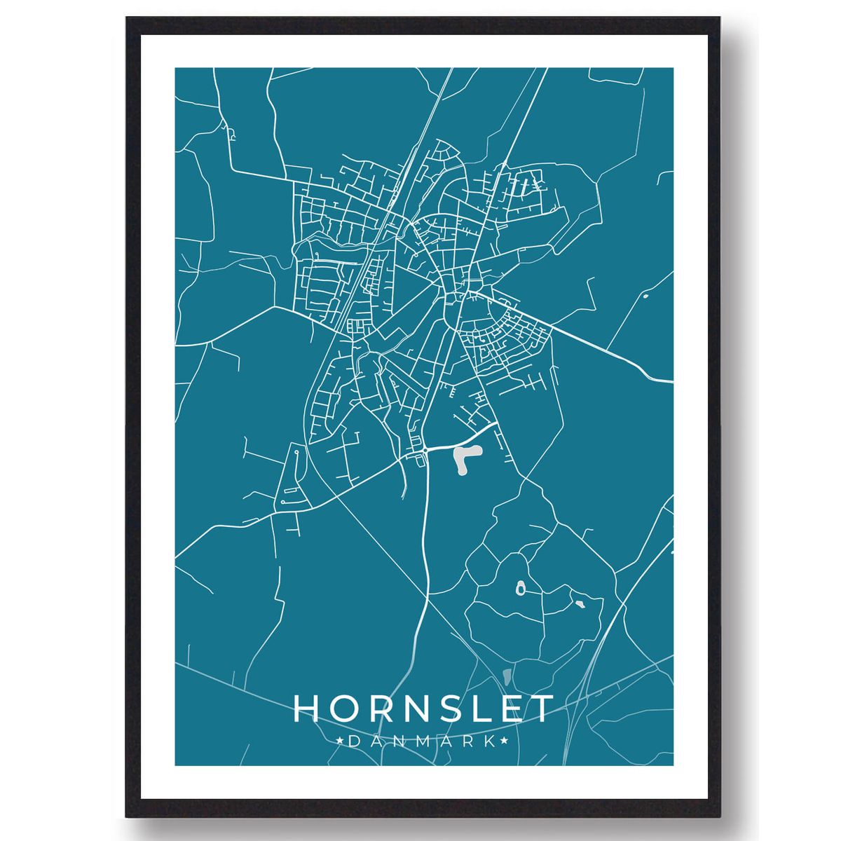 Hornslet by plakat - blå (Størrelse: L - 50x70cm (B2))