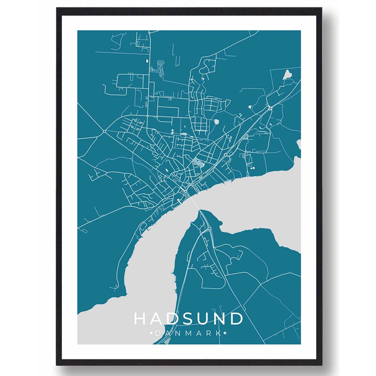 Hadsund by plakat - blå (Størrelse: L - 50x70cm (B2))