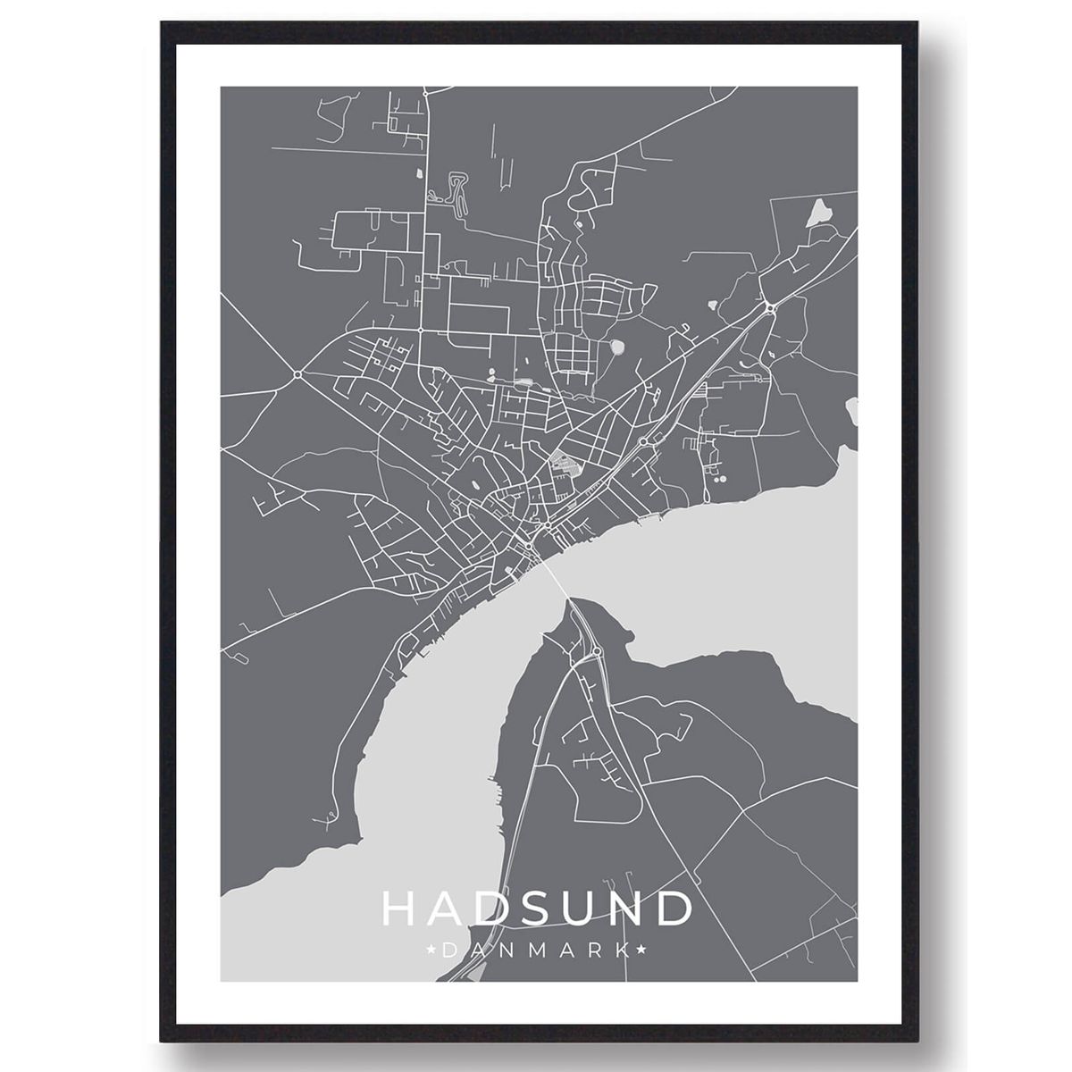 Hadsund by plakat - grå (Størrelse: L - 50x70cm (B2))