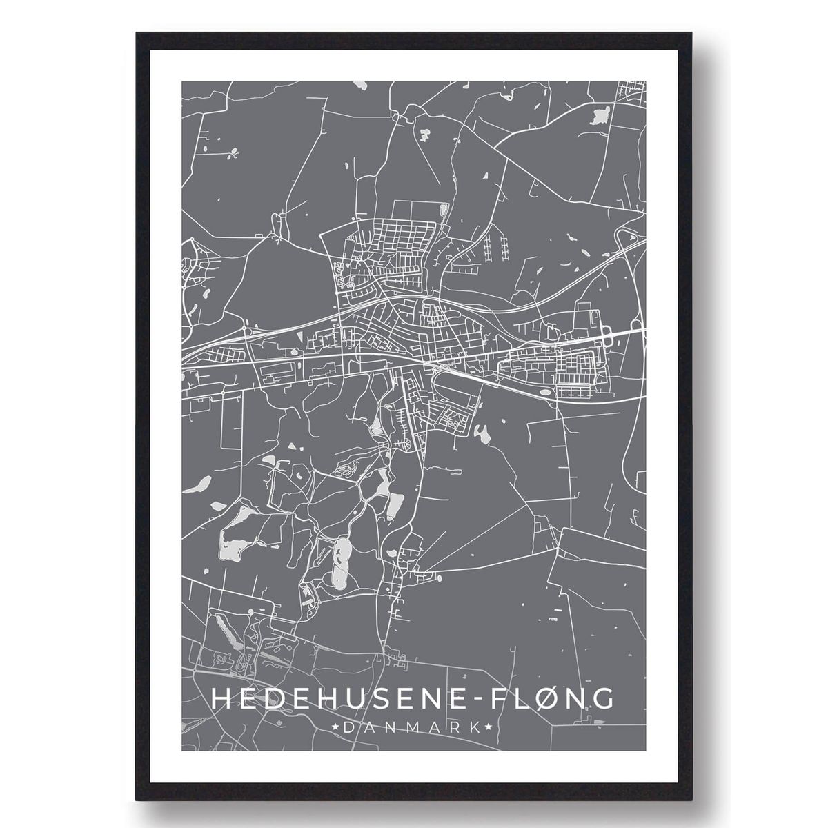 Hedehusene-Fløng by plakat - grå (Størrelse: L - 50x70cm (B2))