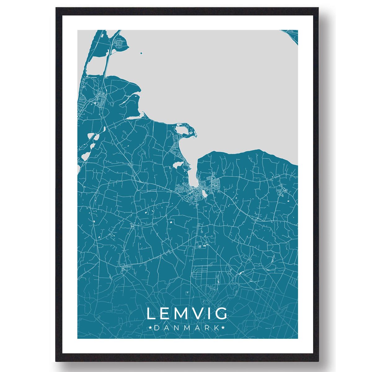 Lemvig by plakat - blå (Størrelse: L - 50x70cm (B2))