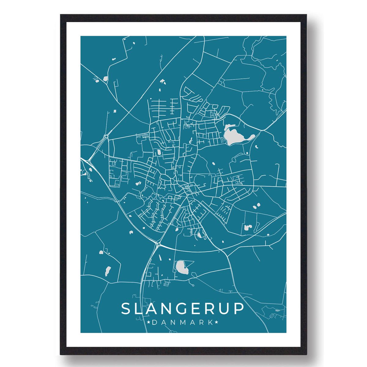 Slangerup by plakat - blå (Størrelse: L - 50x70cm (B2))