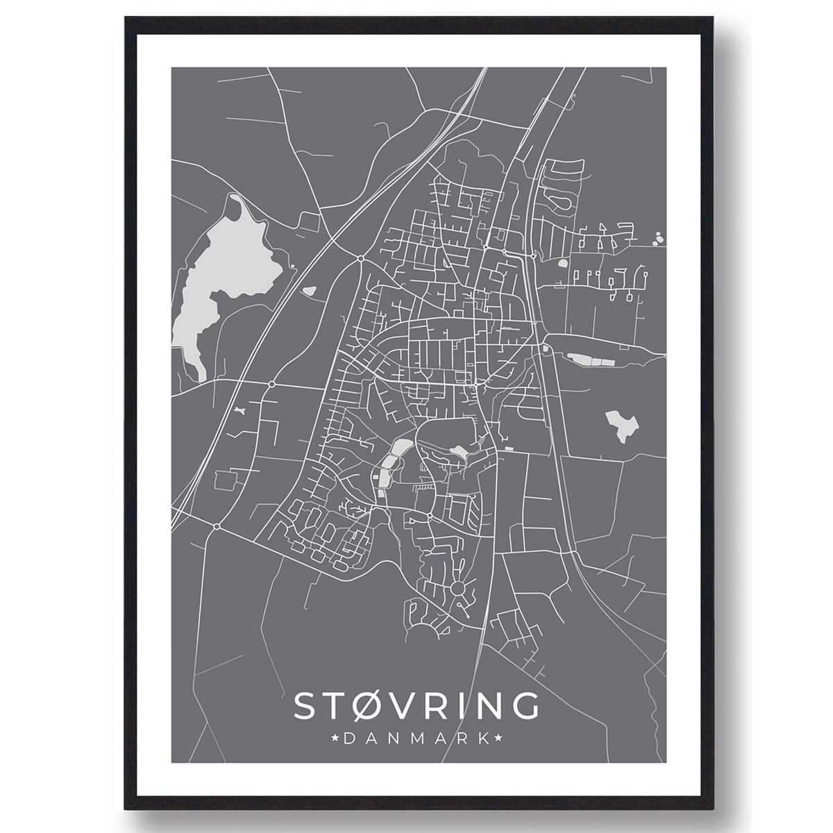 Støvring by plakat - grå (Størrelse: L - 50x70cm (B2))