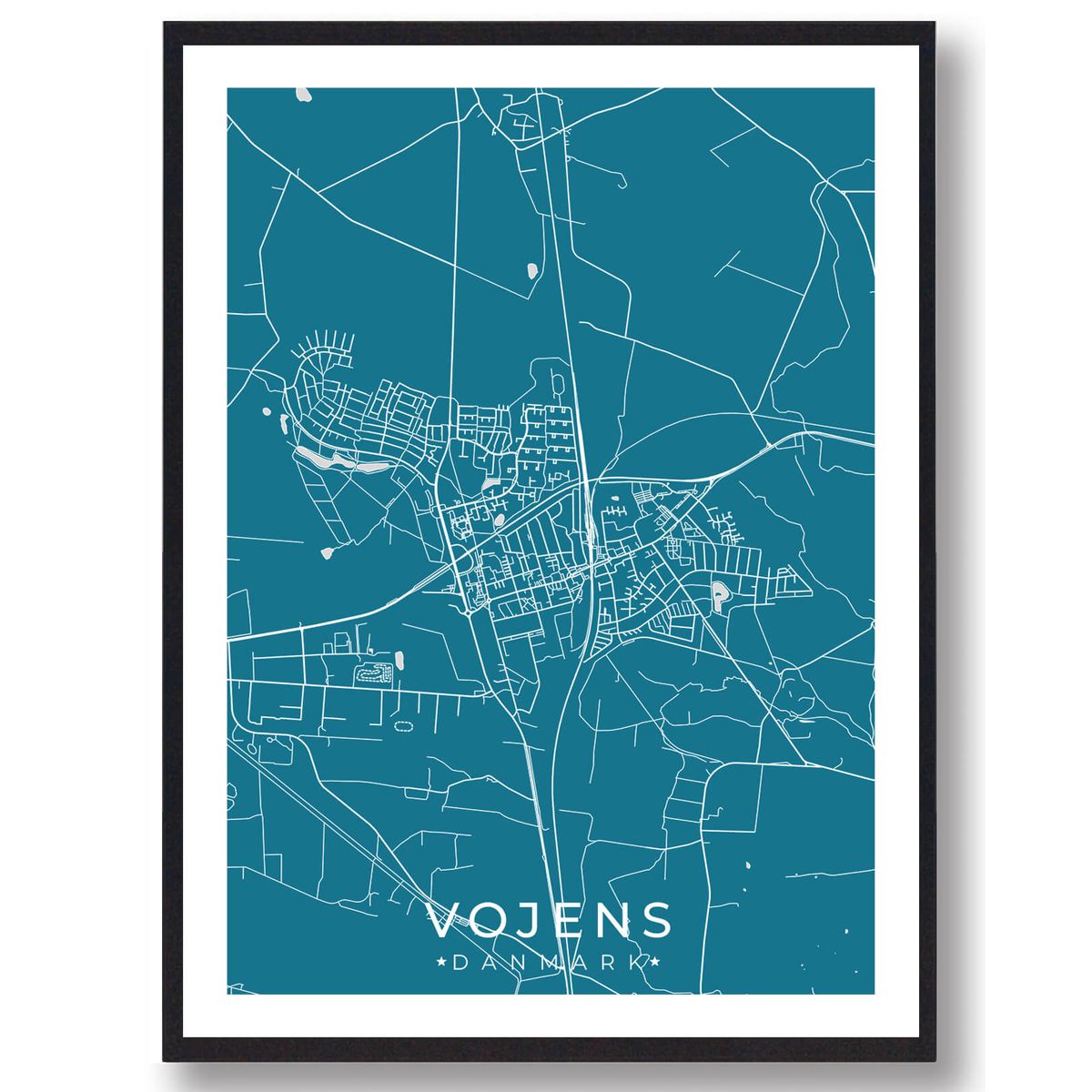 Vojens by plakat - blå (Størrelse: L - 50x70cm (B2))