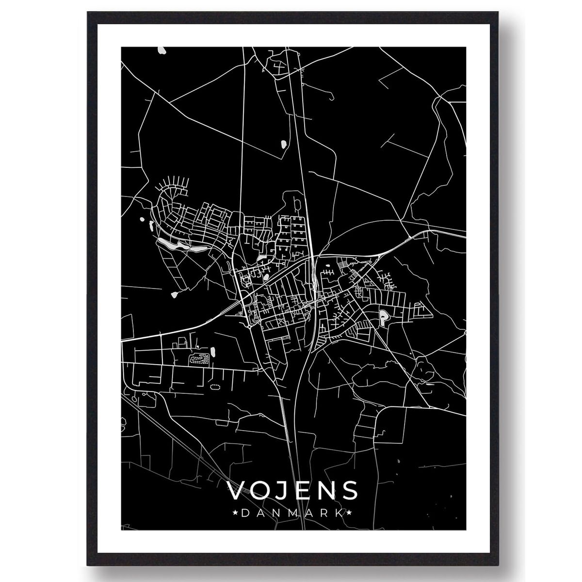 Vojens by plakat - sort (Størrelse: L - 50x70cm (B2))