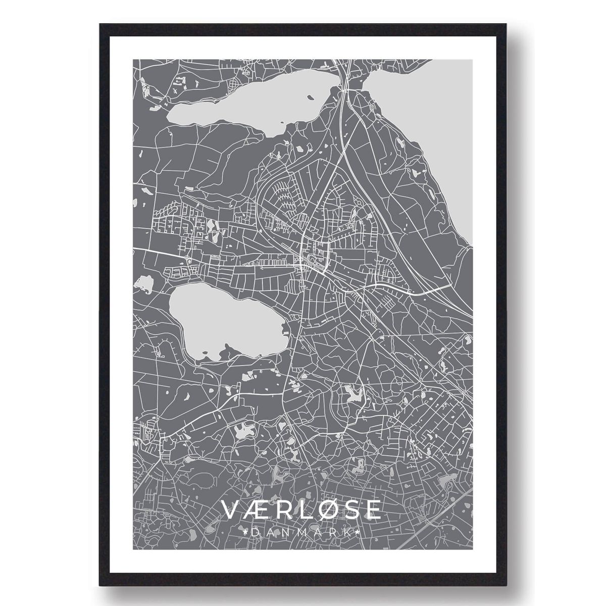 Værløse by plakat - grå (Størrelse: L - 50x70cm (B2))