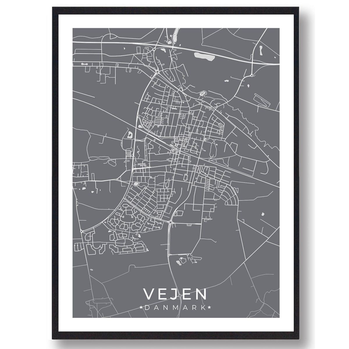 Vejen by plakat - grå (Størrelse: L - 50x70cm (B2))