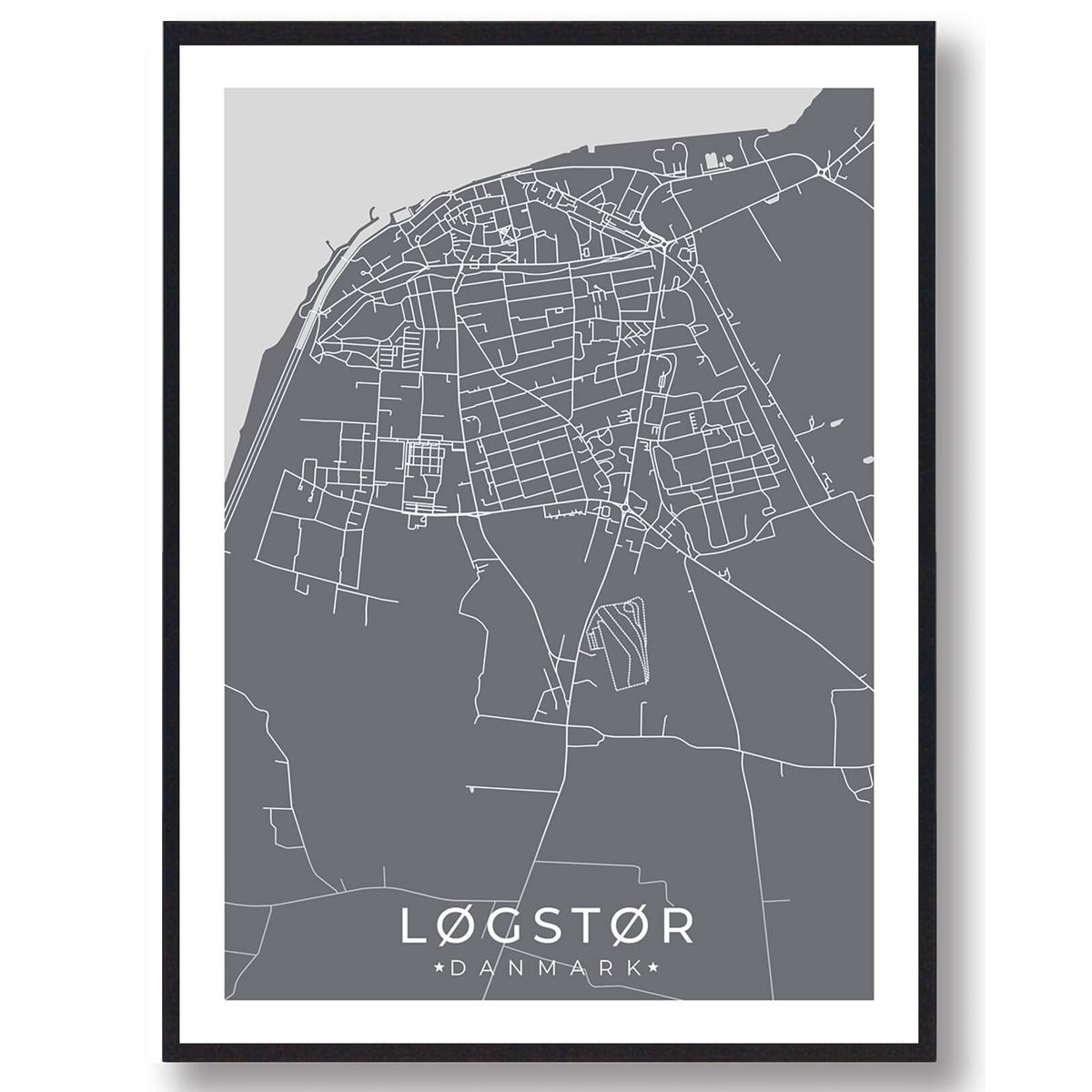 Løgstør by plakat - grå (Størrelse: L - 50x70cm (B2))