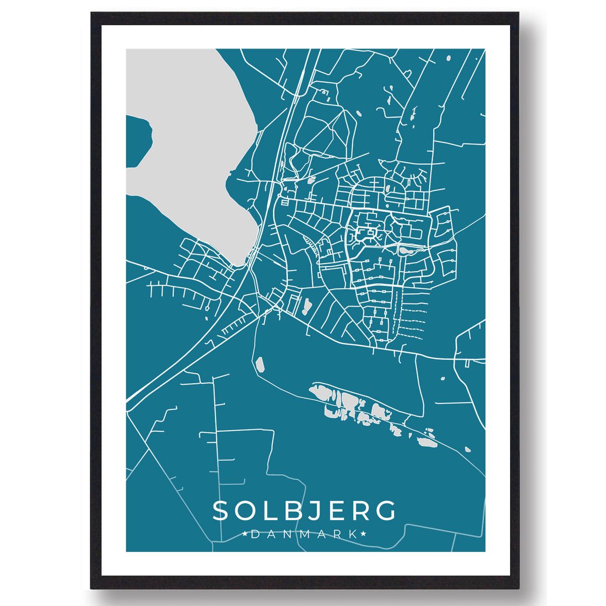 Solbjerg by plakat - blå (Størrelse: L - 50x70cm (B2))