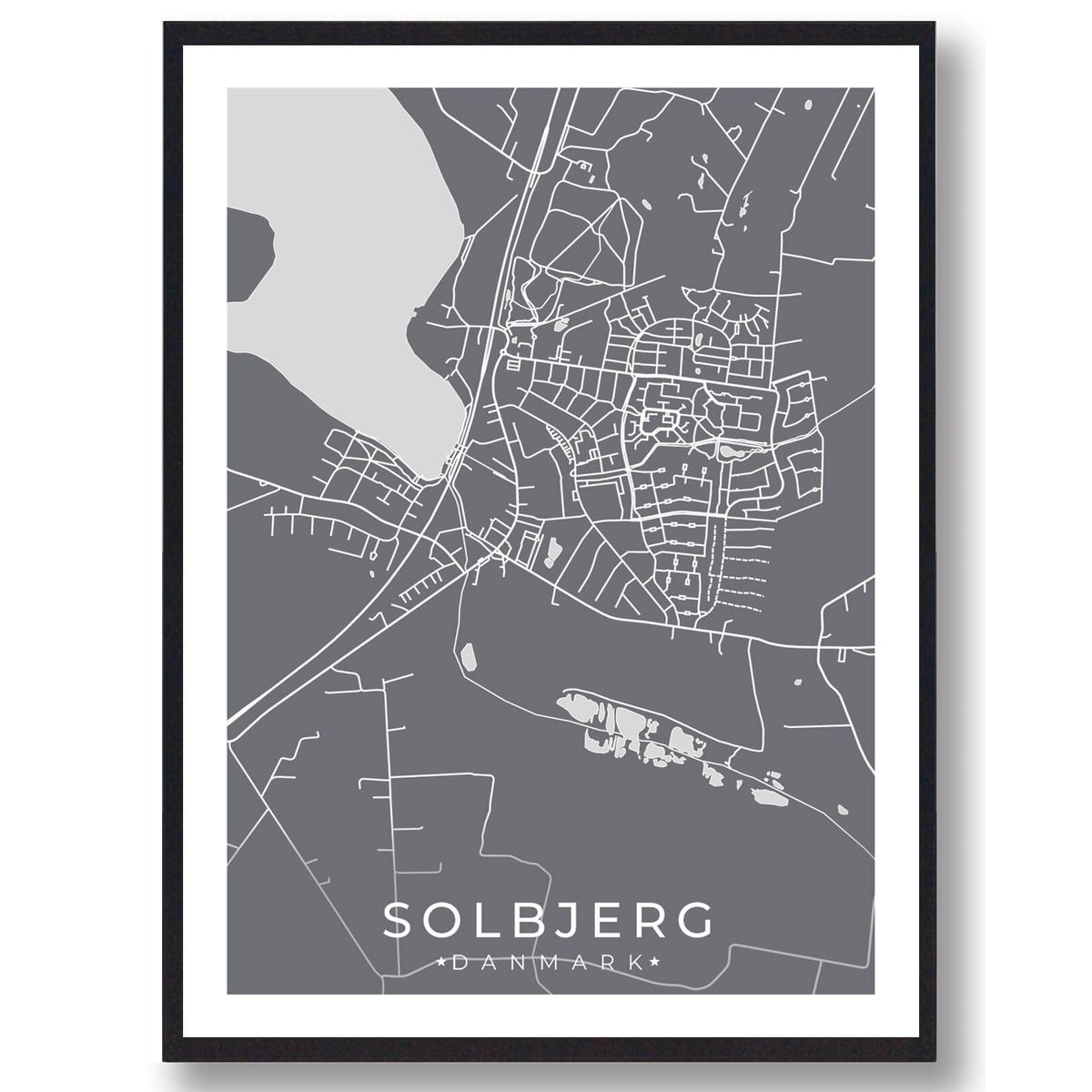 Solbjerg by plakat - grå (Størrelse: L - 50x70cm (B2))