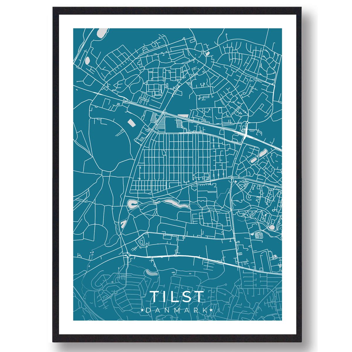 Tilst by plakat - blå (Størrelse: L - 50x70cm (B2))