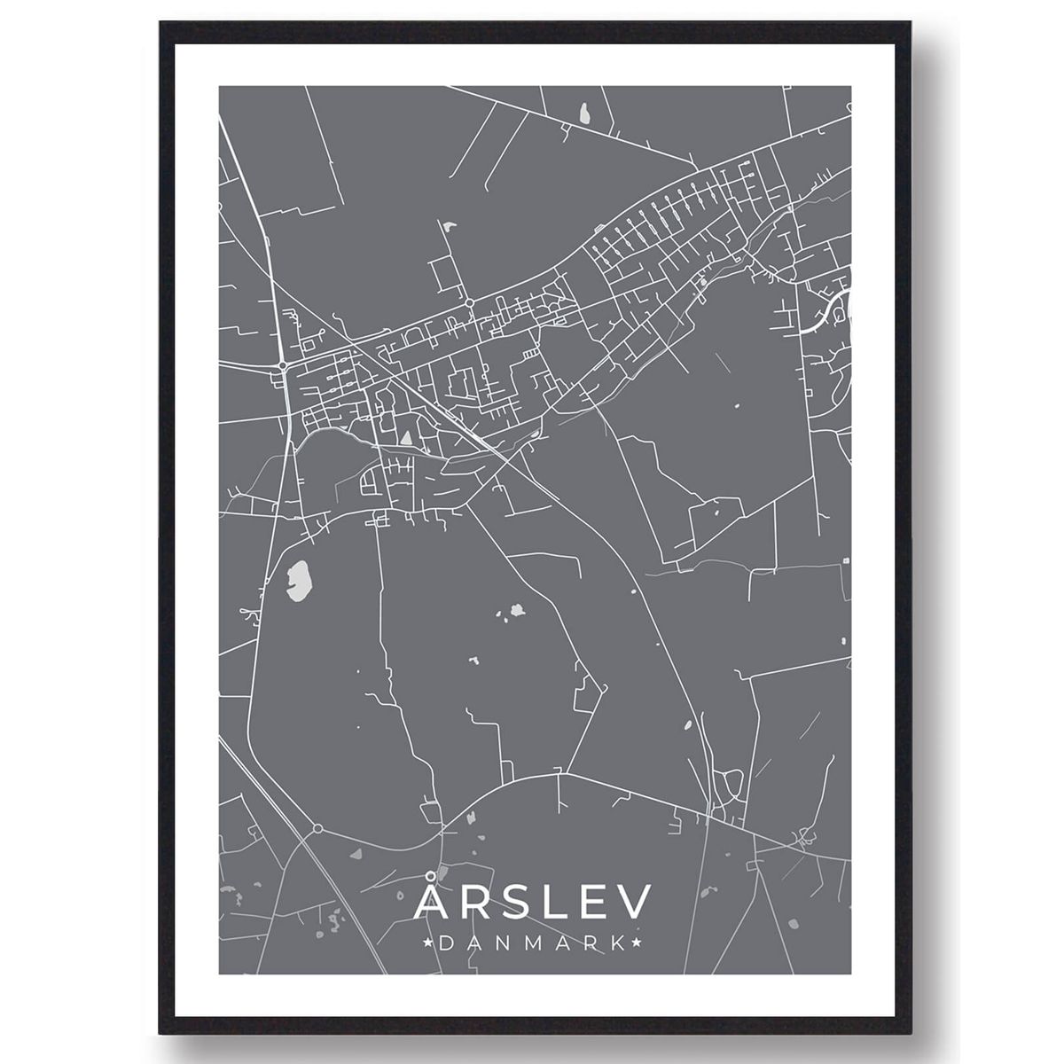 Årslev by plakat - grå (Størrelse: L - 50x70cm (B2))