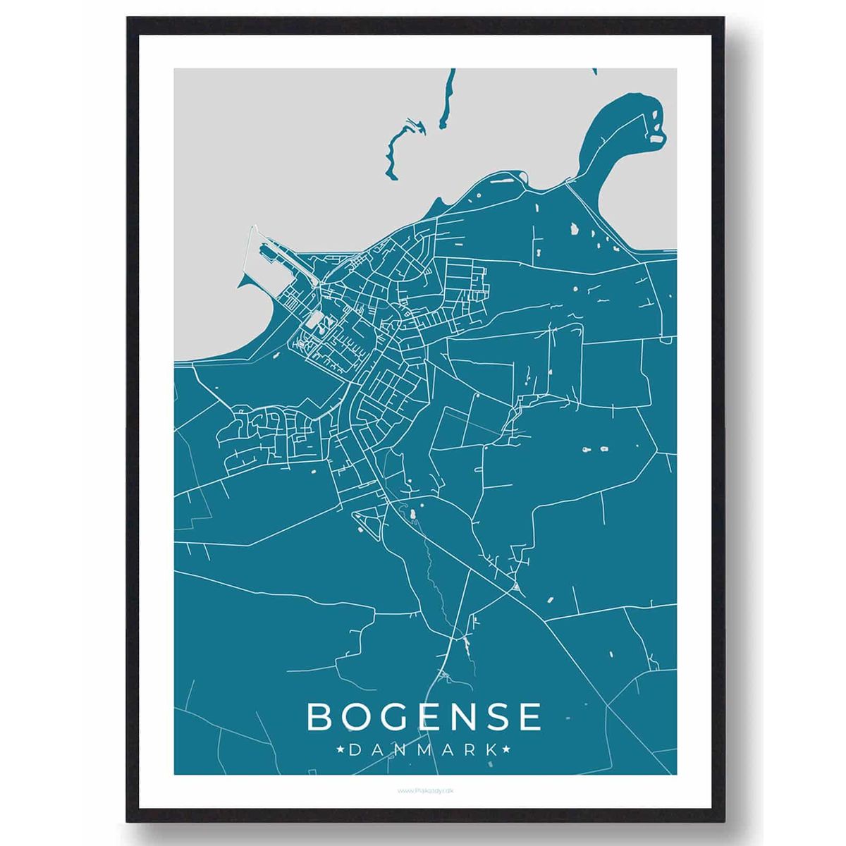 Bogense by plakat - blå (Størrelse: L - 50x70cm (B2))