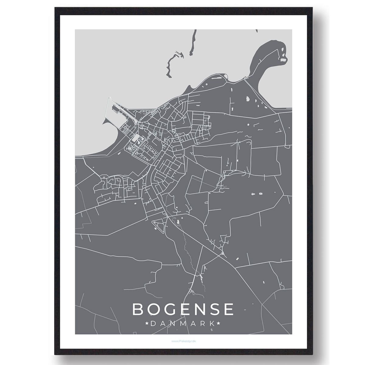 Bogense by plakat - grå (Størrelse: L - 50x70cm (B2))