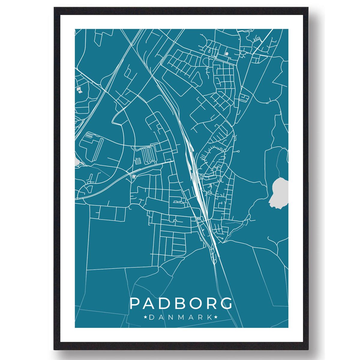 Padborg by plakat - blå (Størrelse: L - 50x70cm (B2))