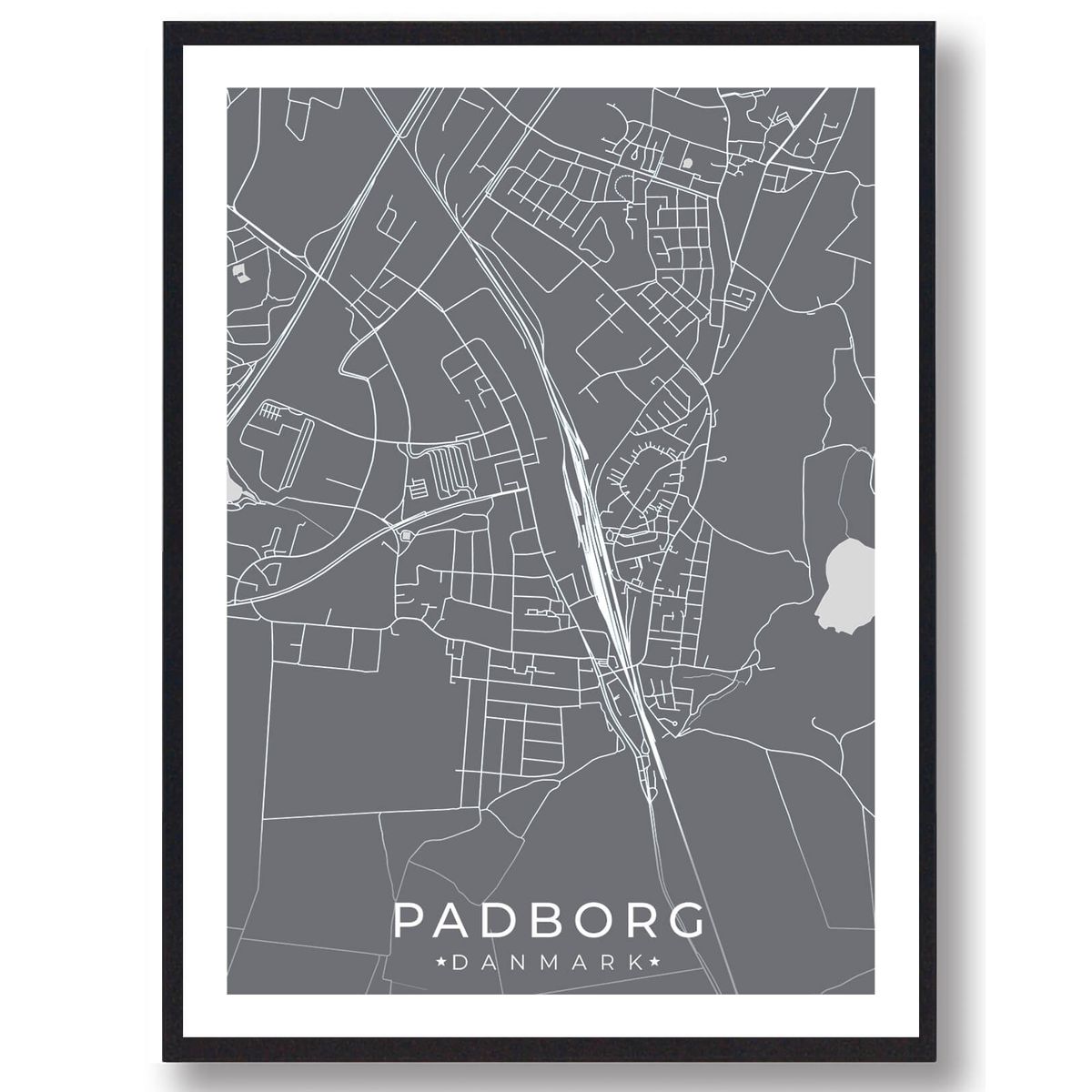 Padborg by plakat - grå (Størrelse: L - 50x70cm (B2))