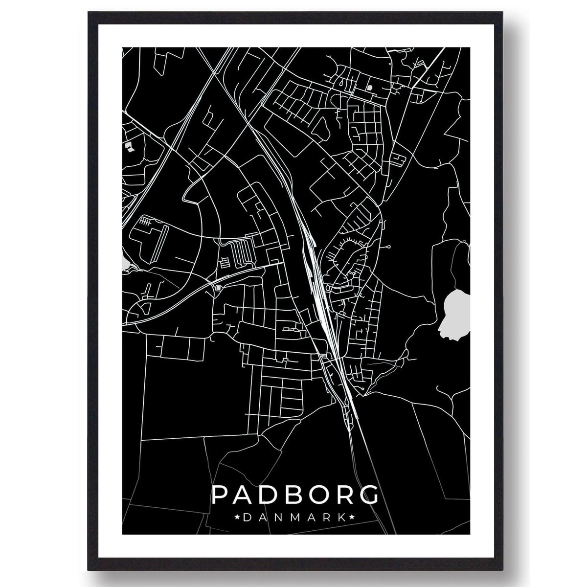 Padborg by plakat - sort (Størrelse: L - 50x70cm (B2))