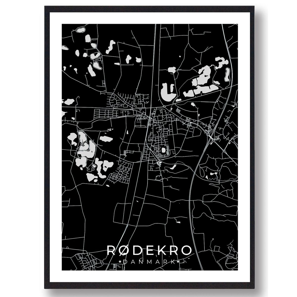 Rødekro by plakat - sort (Størrelse: L - 50x70cm (B2))