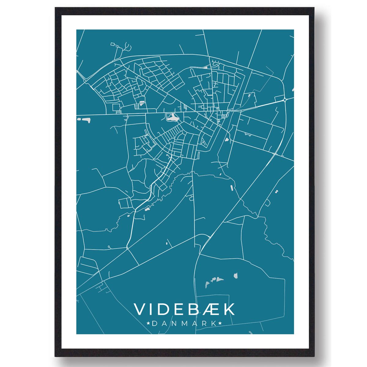 Videbæk by plakat - blå (Størrelse: L - 50x70cm (B2))