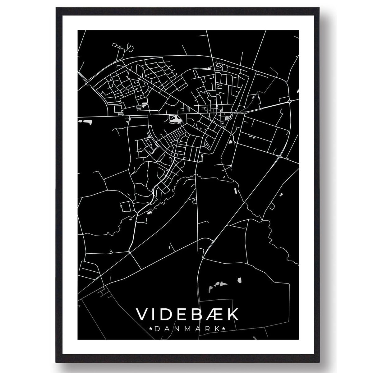 Videbæk by plakat - sort (Størrelse: L - 50x70cm (B2))