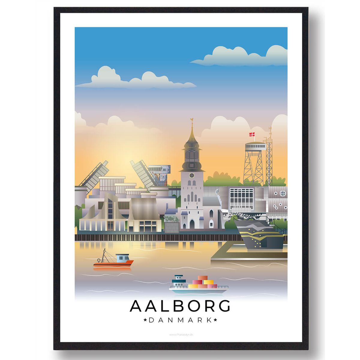 Aalborg plakat med hvid kant (RESTPARTI) (Størrelse: M - 30x40cm)