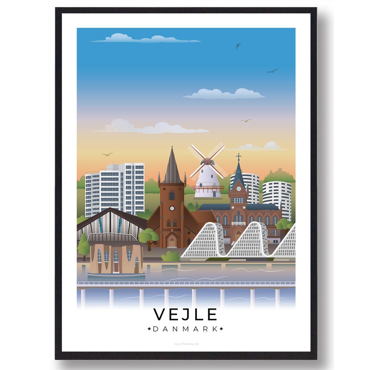 Vejle plakat med hvid kant (RESTPARTI) (Størrelse: M - 30x40cm)