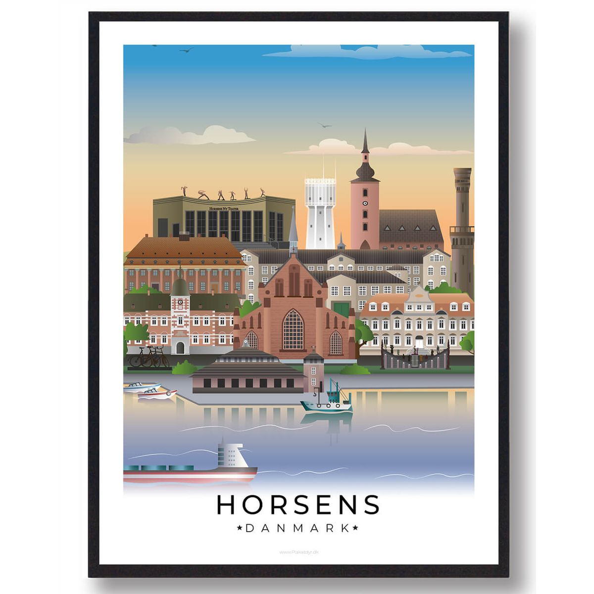 Horsens plakat med hvid kant (RESTPARTI) (Størrelse: L - 50x70cm (B2))