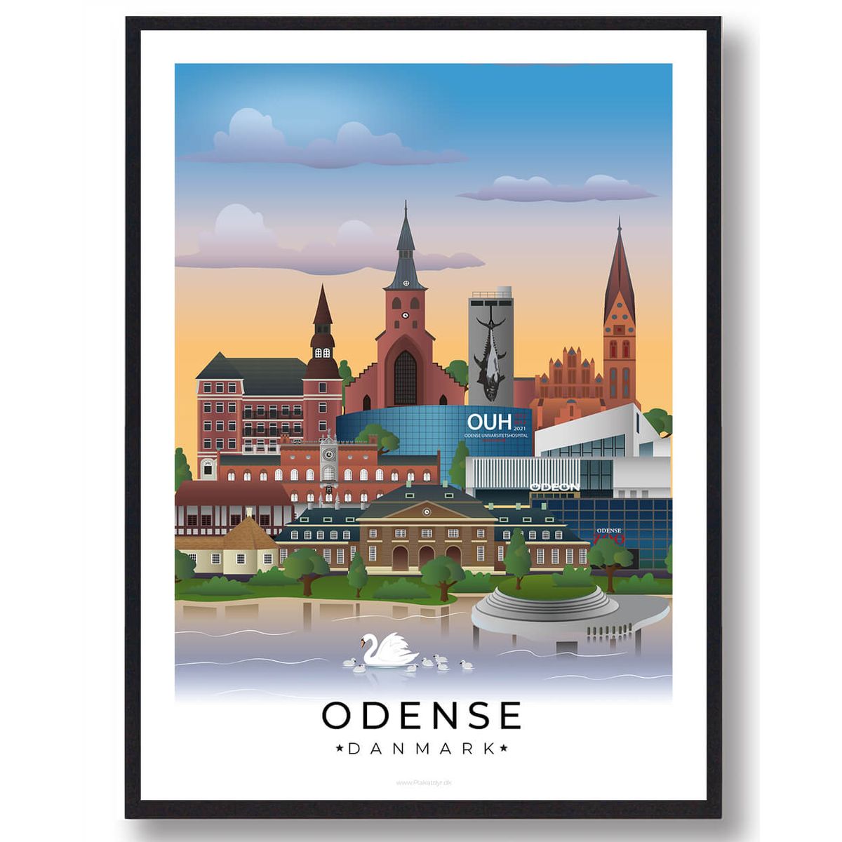 Odense plakat med hvid kant (RESTPARTI) (Størrelse: L - 50x70cm (B2))