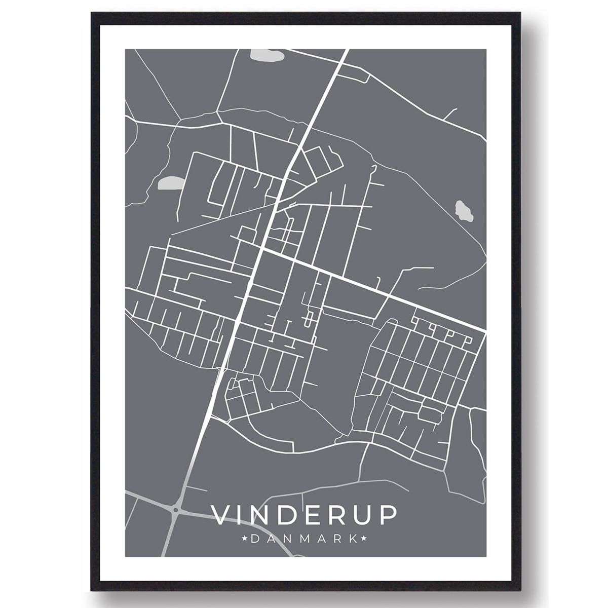 Vinderup by plakat - grå (Størrelse: L - 50x70cm (B2))