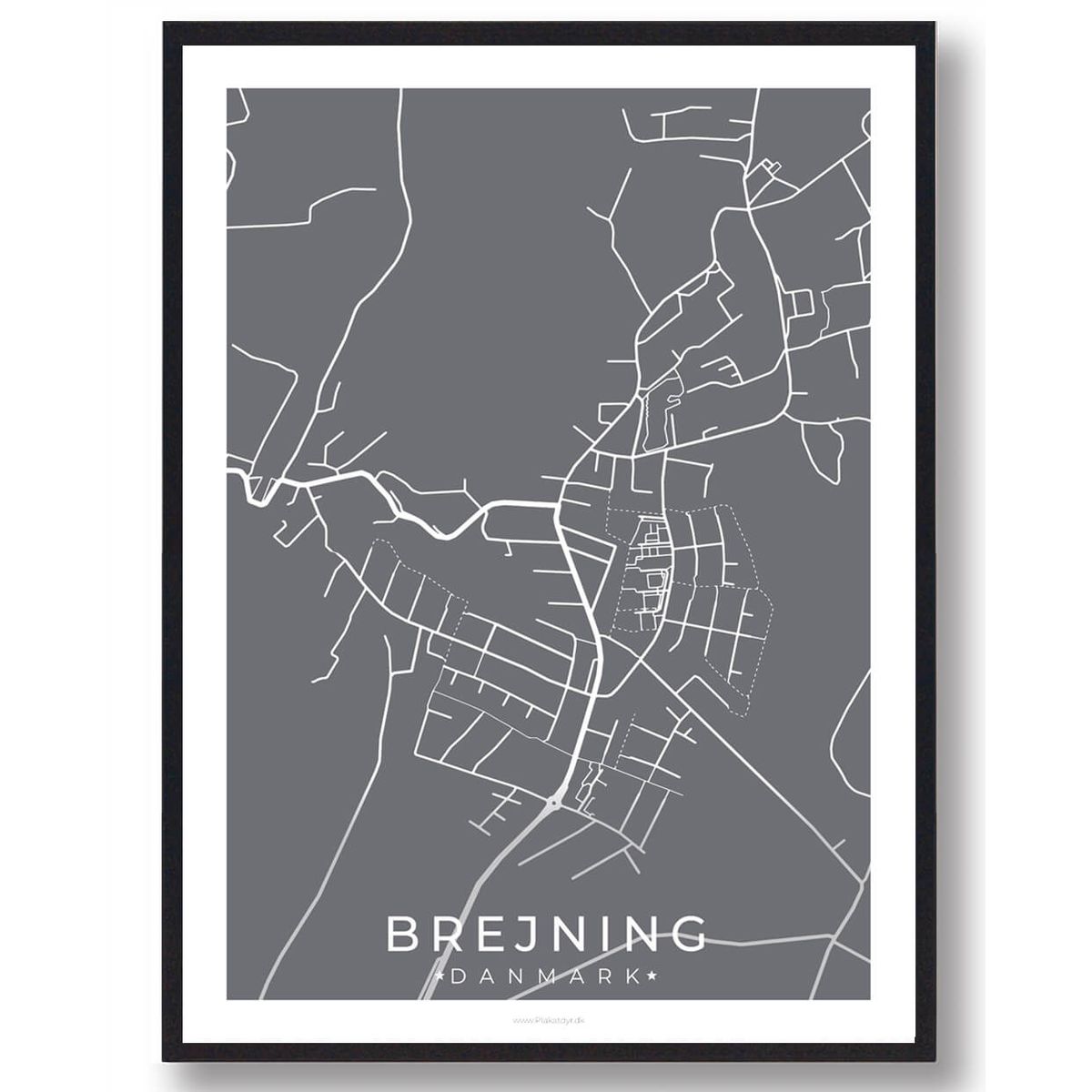 Brejning by plakat - grå (Størrelse: L - 50x70cm (B2))