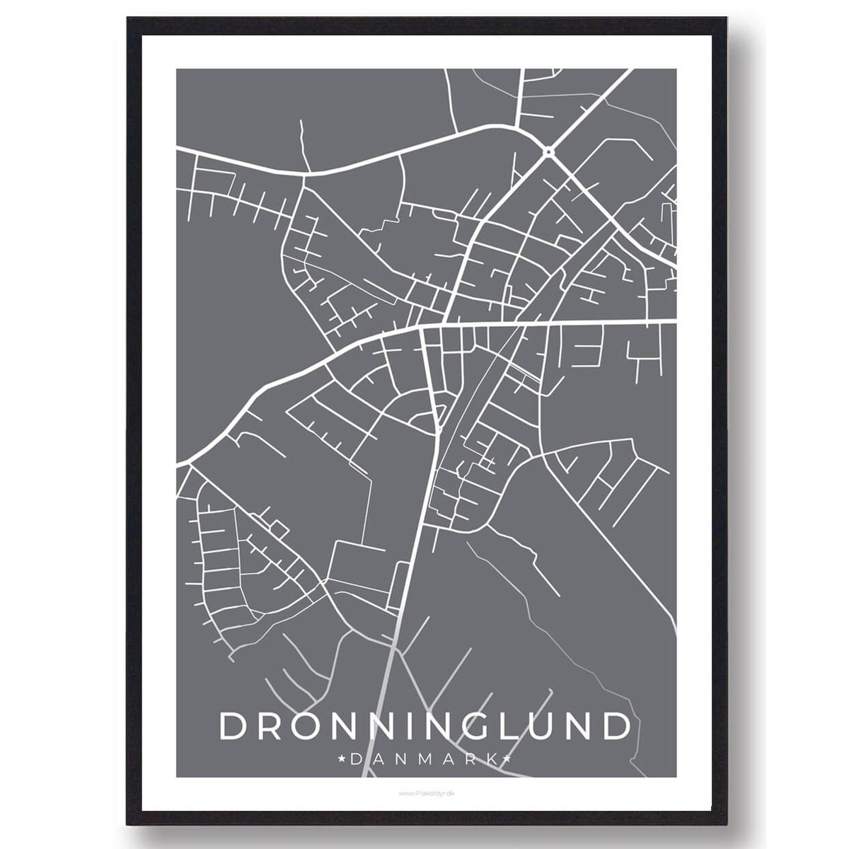 Dronninglund by plakat - grå (Størrelse: L - 50x70cm (B2))