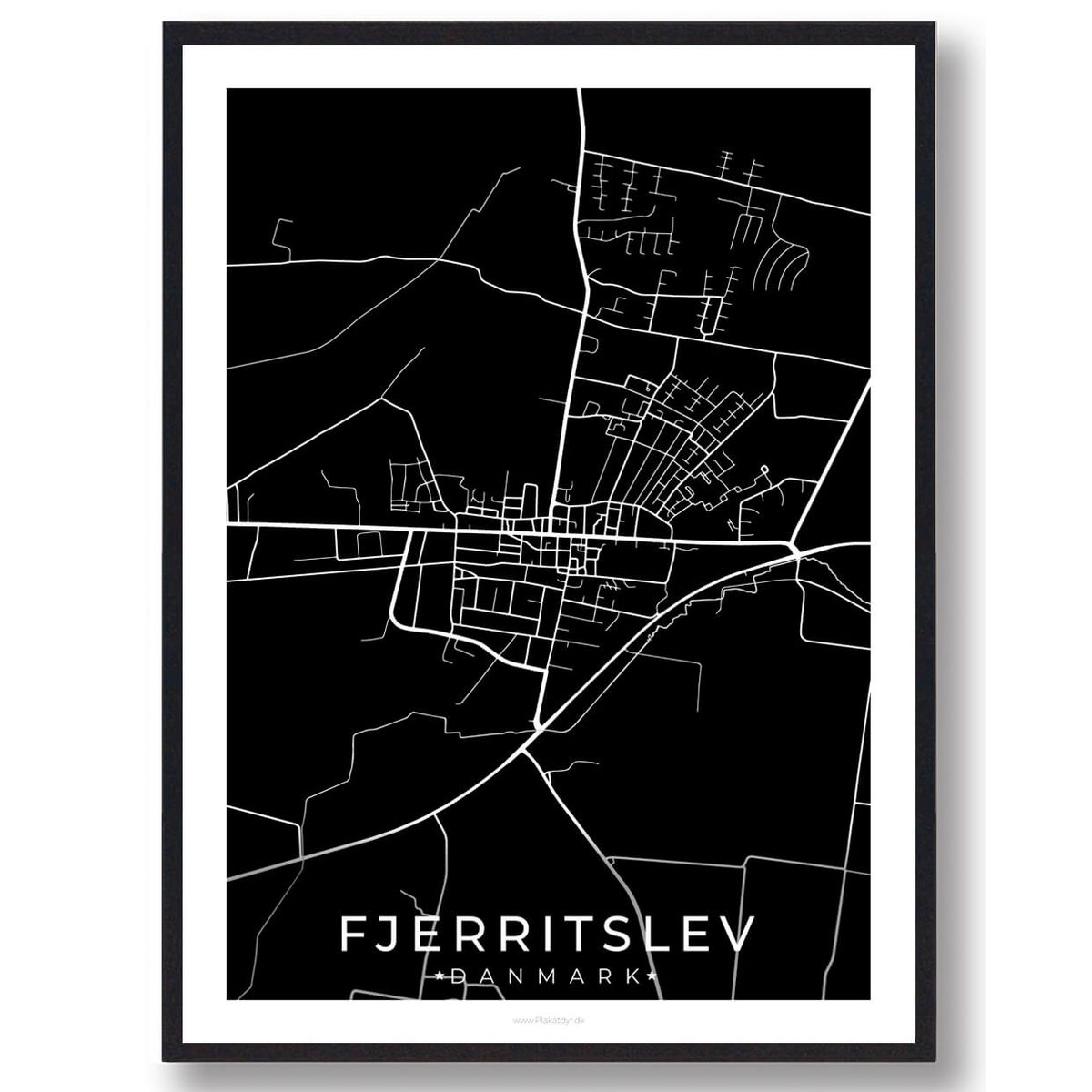 Fjerritslev by plakat - sort (Størrelse: L - 50x70cm (B2))