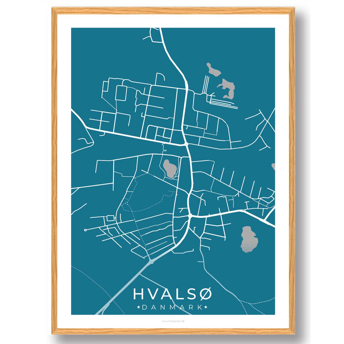 Hvalsø by plakat - blå (Størrelse: L - 50x70cm (B2))