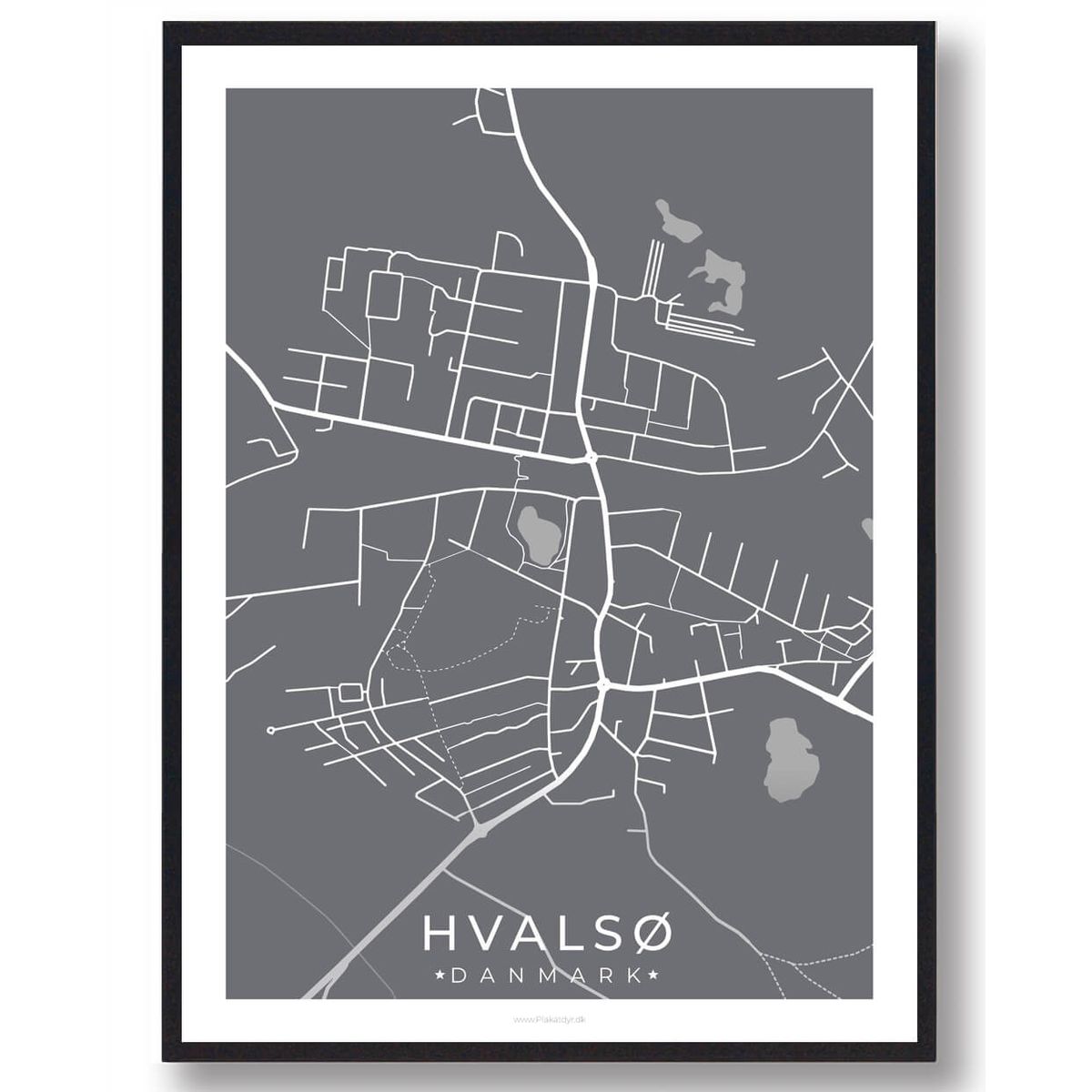 Hvalsø by plakat - grå (Størrelse: L - 50x70cm (B2))