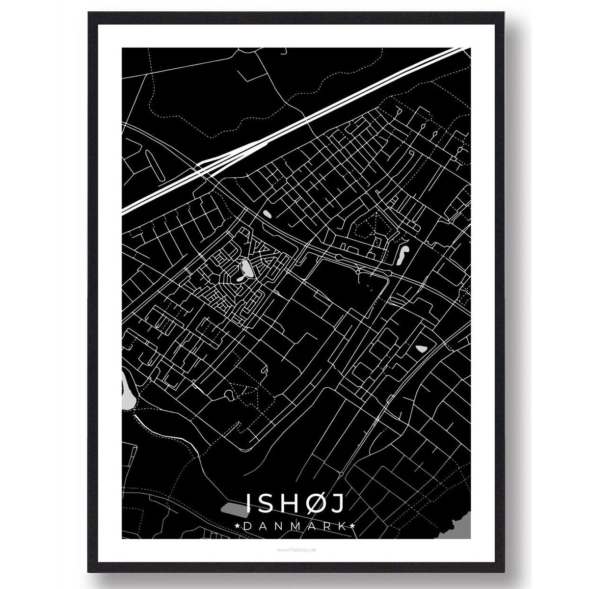 Ishøj by plakat - sort (Størrelse: L - 50x70cm (B2))