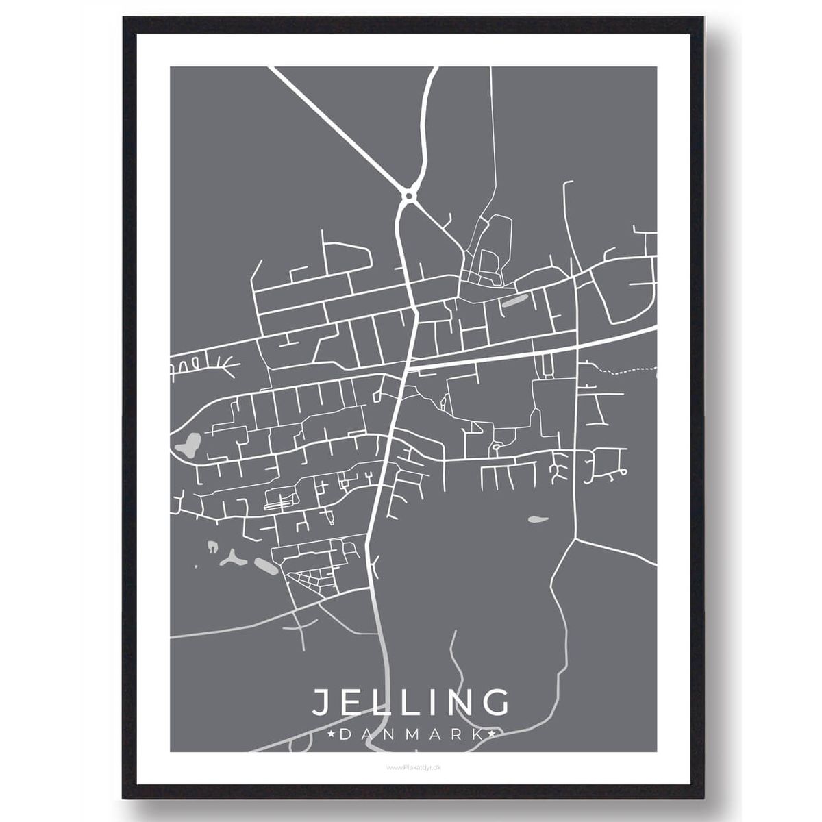 Jelling by plakat - grå (Størrelse: L - 50x70cm (B2))