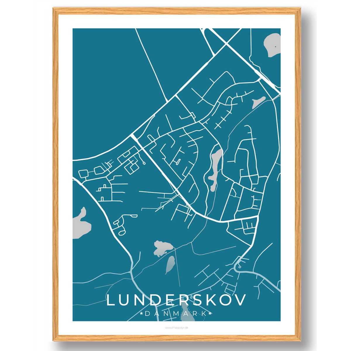 Lunderskov by plakat - blå (Størrelse: L - 50x70cm (B2))